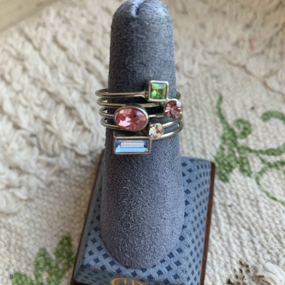 Two Crystal Rhinestone Multi Stacking Band Rings - Picture 4 of 8